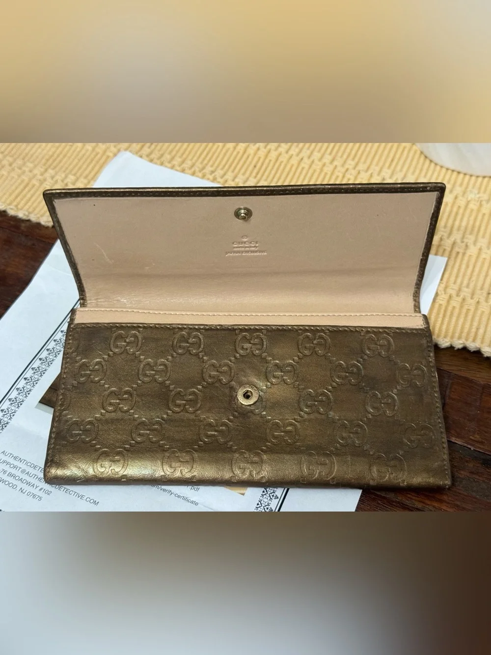 Gucci Metallic Gold GG-Embossed Continental Wallet
